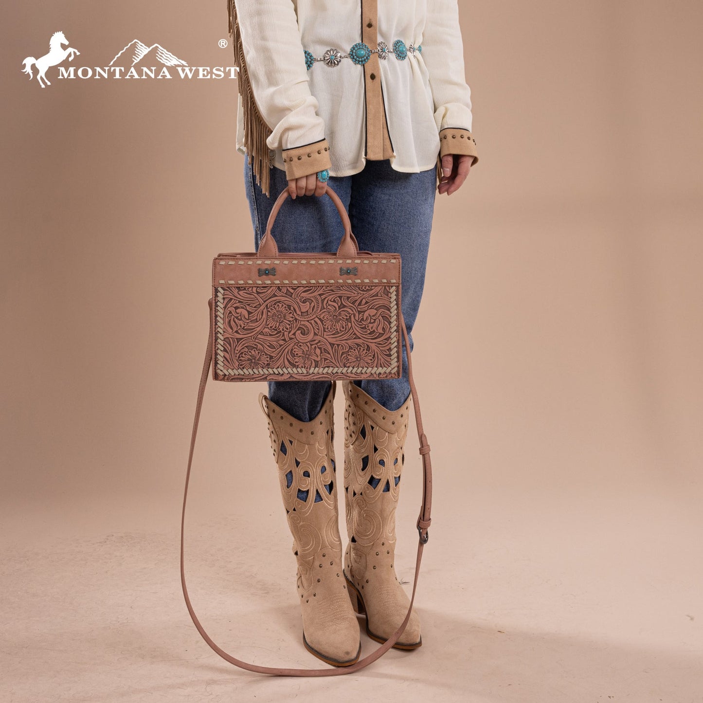 MW1323-8011  Montana West Tooled Collection Tote/Crossbody