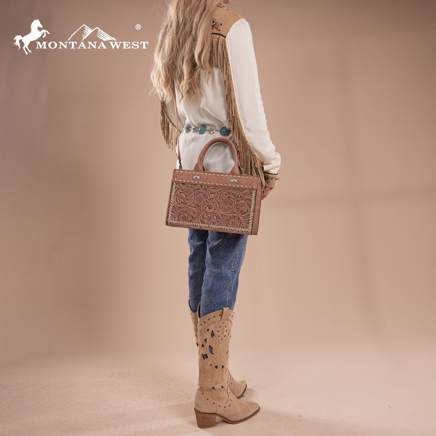 MW1323-8011  Montana West Tooled Collection Tote/Crossbody