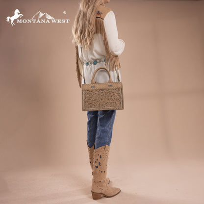 MW1323-8011  Montana West Tooled Collection Tote/Crossbody