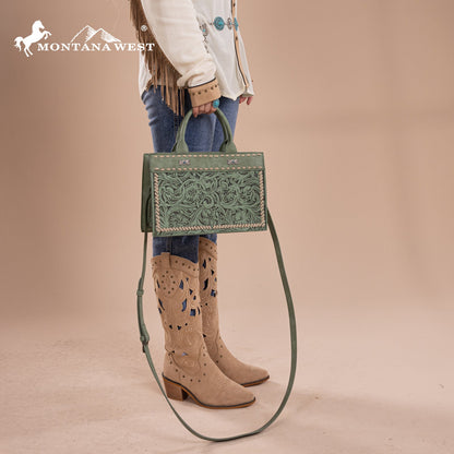 MW1323-8011  Montana West Tooled Collection Tote/Crossbody