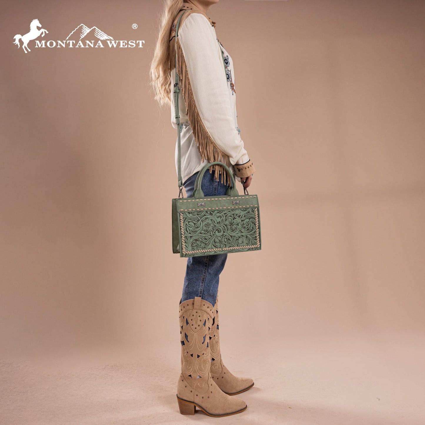 MW1323-8011  Montana West Tooled Collection Tote/Crossbody