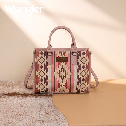 WG275-8120  Wrangler Sherpa Aztec Canvas Tote/Crossbody - Dark Pink