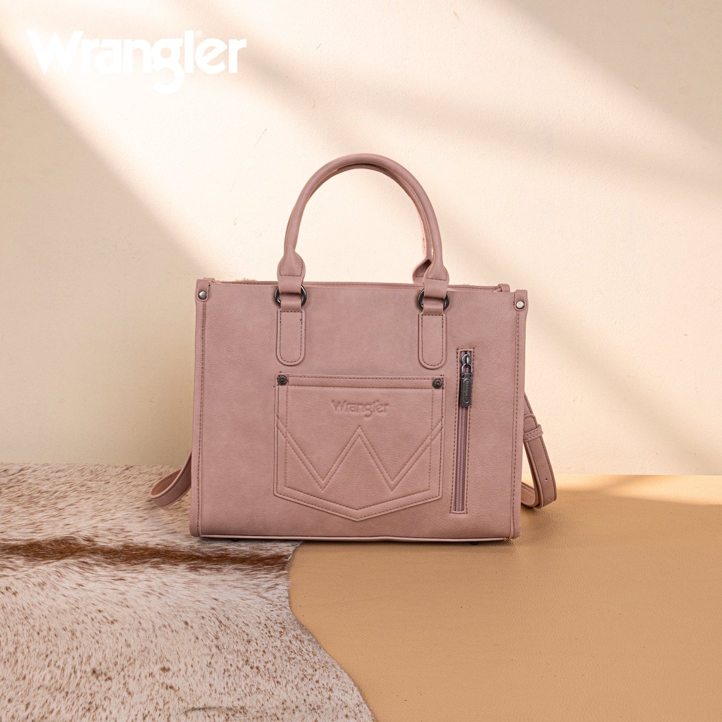 WG275-8120  Wrangler Sherpa Aztec Canvas Tote/Crossbody - Dark Pink