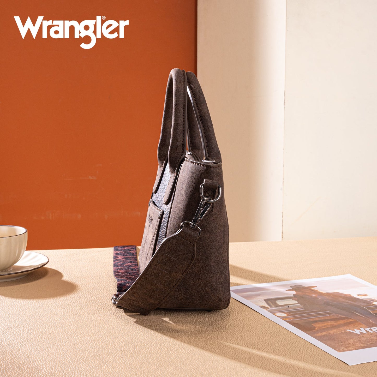WG296-8015CF  Wrangler Leopard Print Small Tote/Crossbody -Coffee