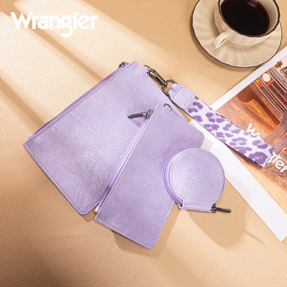 WG366-W114  Wrangler Leopard Print Dual Pouch Wristlet with Zipper Round Case-Purple