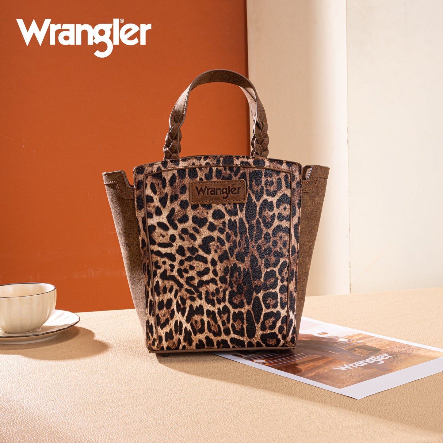 WG296-8014BR   Wrangler Leopard Print Tote/Crossbody - Brown