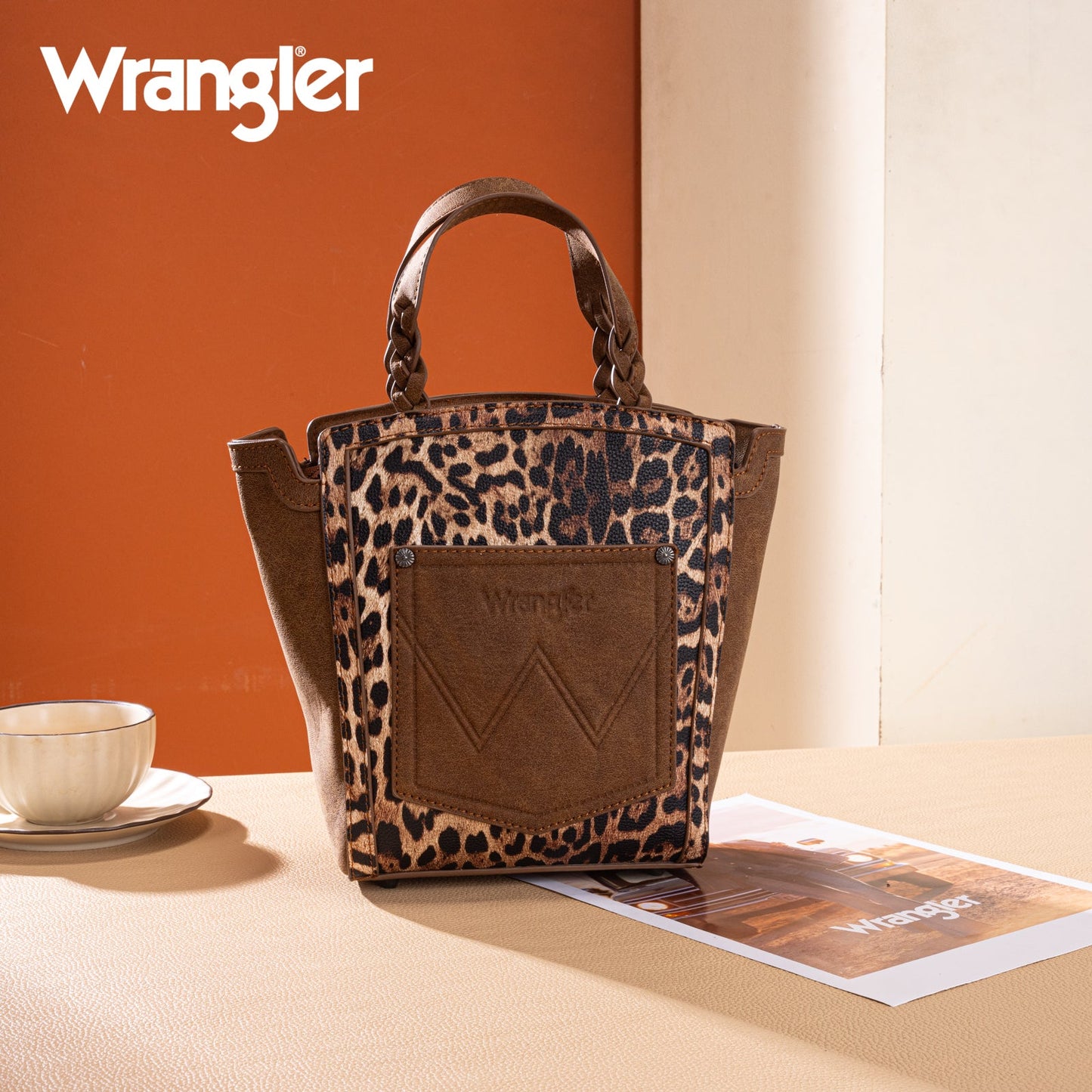 WG296-8014BR   Wrangler Leopard Print Tote/Crossbody - Brown