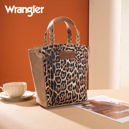 WG296-8014TN   Wrangler Leopard Print Braided Handle Tote/Crossbody - Tan