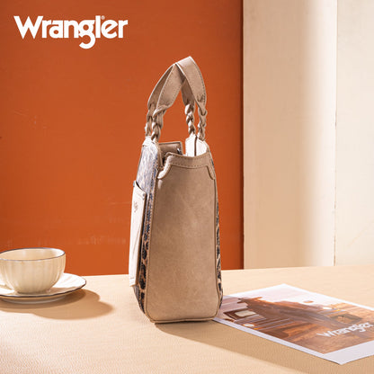 WG296-8014TN   Wrangler Leopard Print Braided Handle Tote/Crossbody - Tan