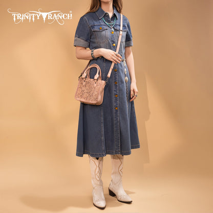 TR192-8800  Trinity Ranch Floral Tooled Collection Mini Tote/Crossbody - Pink