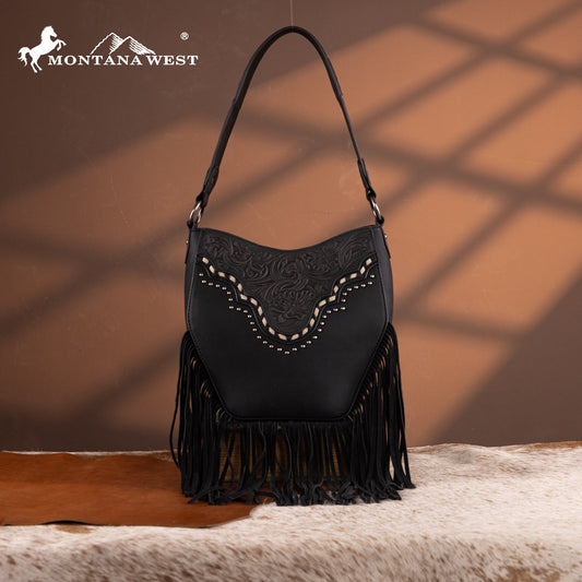 MW1323G-918  Montana West Tooled Fringe Collection Hobo Shoulder Bag