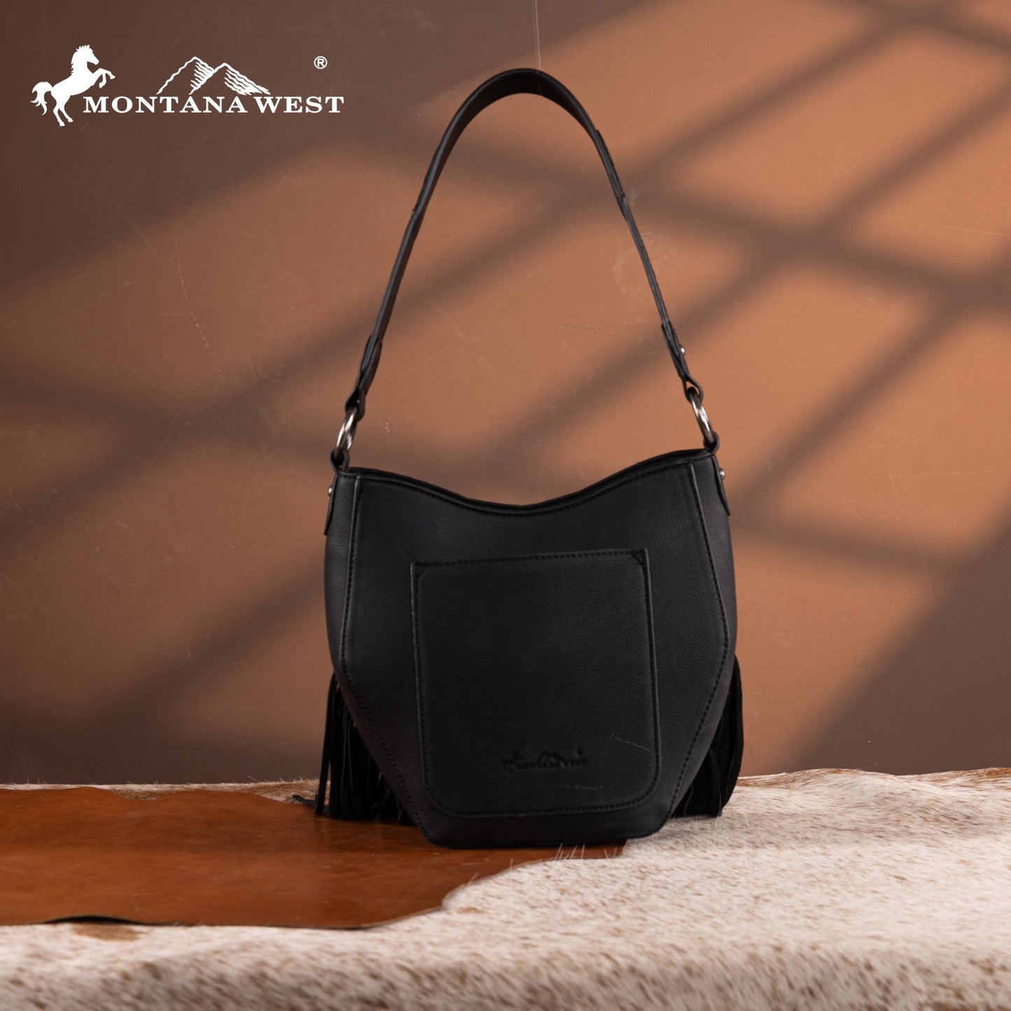 MW1323G-918  Montana West Tooled Fringe Collection Hobo Shoulder Bag