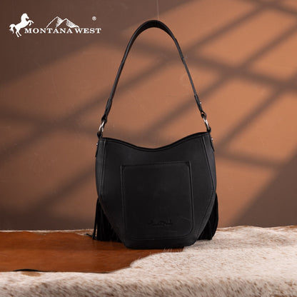 MW1323G-918  Montana West Tooled Fringe Collection Hobo Shoulder Bag