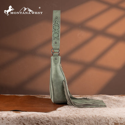MW1323G-918  Montana West Tooled Fringe Collection Hobo Shoulder Bag