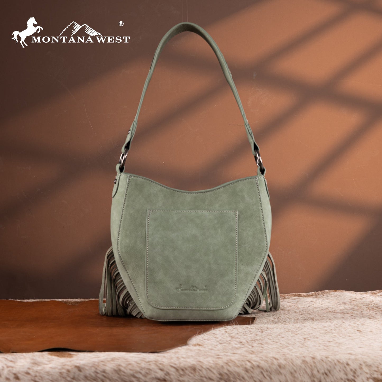 MW1323G-918  Montana West Tooled Fringe Collection Hobo Shoulder Bag