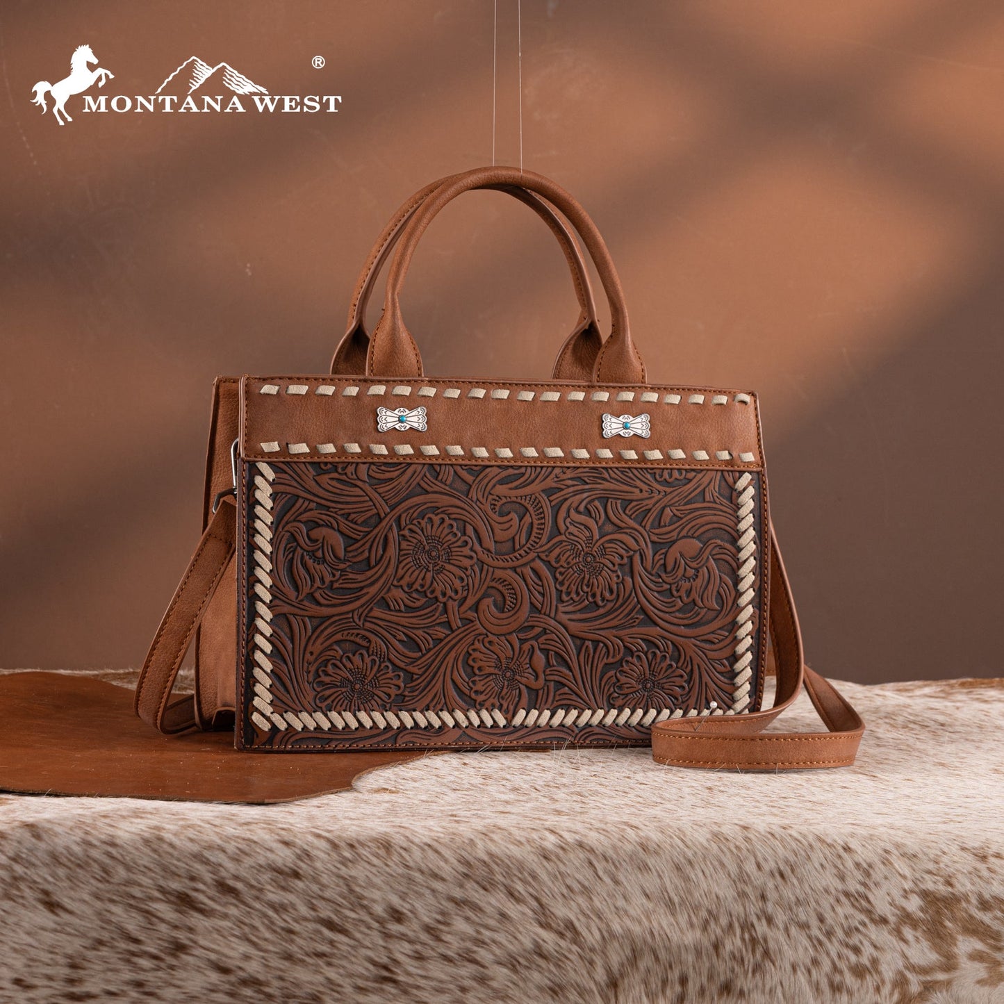 MW1323-8011  Montana West Tooled Collection Tote/Crossbody