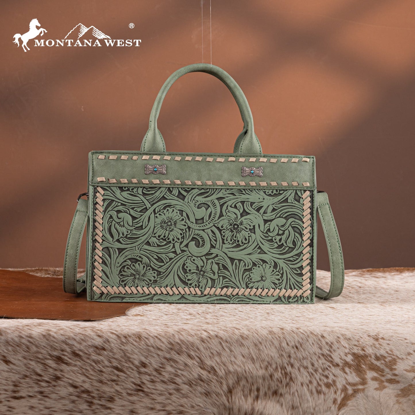 MW1323-8011  Montana West Tooled Collection Tote/Crossbody