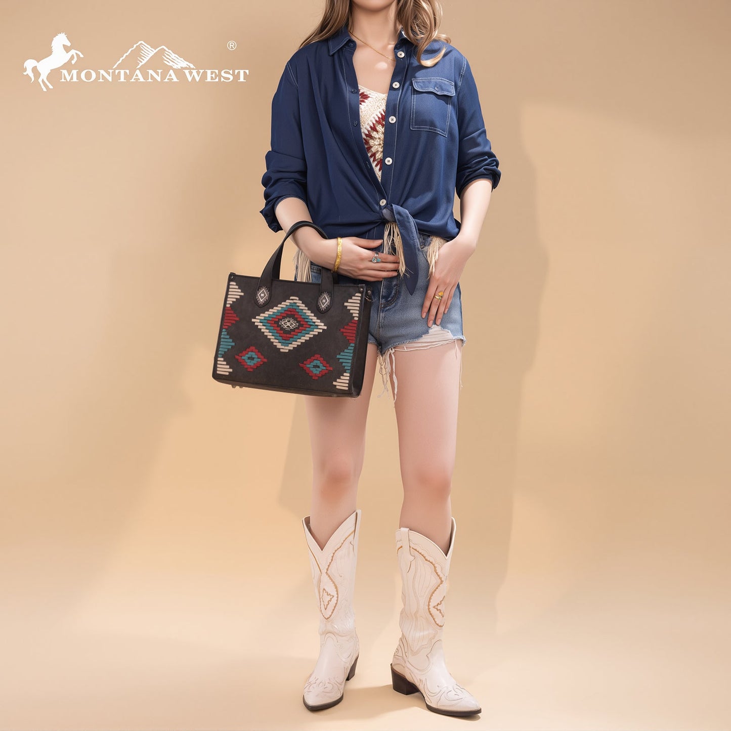 MW1332-8322 Montana West Aztec Collection Tote/Crossbody