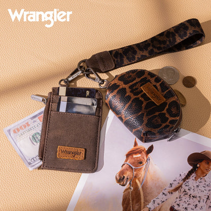 WG296-W0051  Wrangler Leopard Print Dual Pouch Wristlet -Coffee
