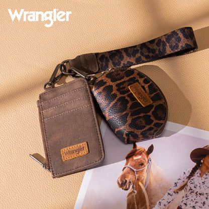 WG296-W0051  Wrangler Leopard Print Dual Pouch Wristlet -Coffee