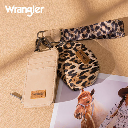 WG296-W0051  Wrangler Leopard Print Dual Pouch Wristlet -Tan