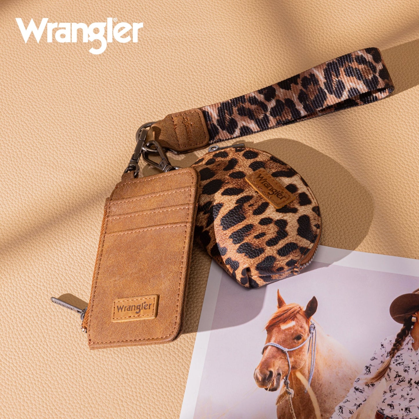 WG296-W0051BR  Wrangler Leopard Print Dual Pouch Wristlet