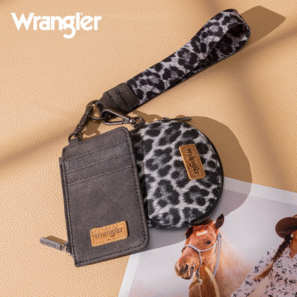 WG296-W0051  Wrangler Leopard Print Dual Pouch Wristlet -Black