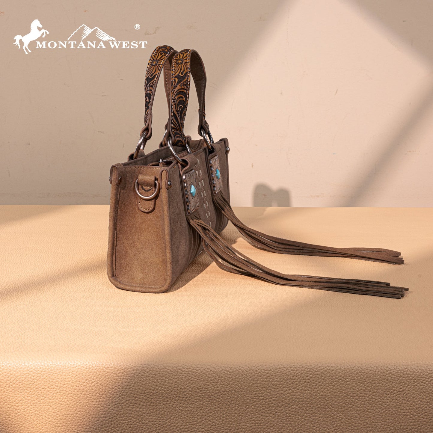 MW1351-888 Montana West Western Fringe Concho Collection Mini Crossbody Bag  -Brown