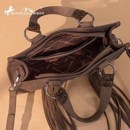MW1351-888 Montana West Western Fringe Concho Collection Mini Crossbody Bag  -Brown