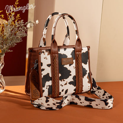 WG133-8120SBR  Wrangler Cow Print Concealed Carry Tote/Crossbody