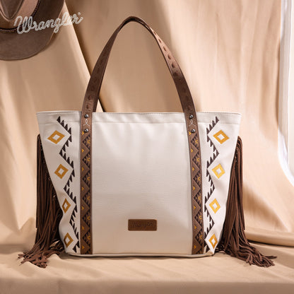 WG233-2002  Wrangler Aztec Embroidered Large Tote Bag- Beige