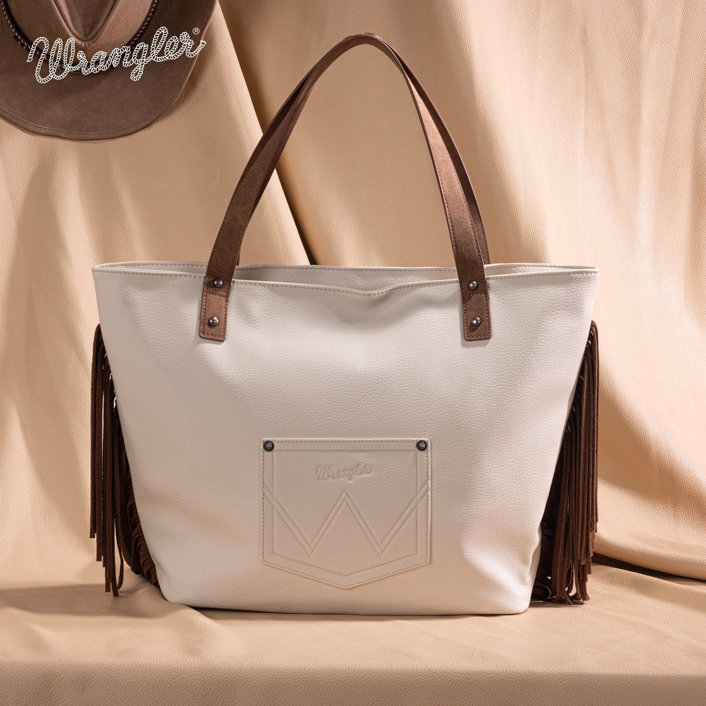 WG233-2002  Wrangler Aztec Embroidered Large Tote Bag- Beige