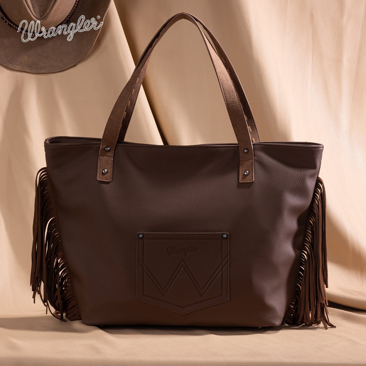 WG233-2002  Wrangler Aztec Embroidered Large Tote Bag- Brown