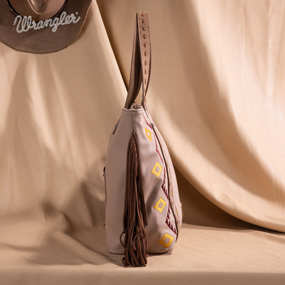 WG233-2002  Wrangler Aztec Embroidered Large Tote Bag- Tan
