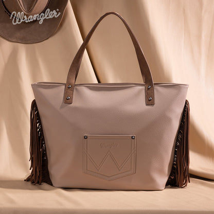 WG233-2002  Wrangler Aztec Embroidered Large Tote Bag- Tan