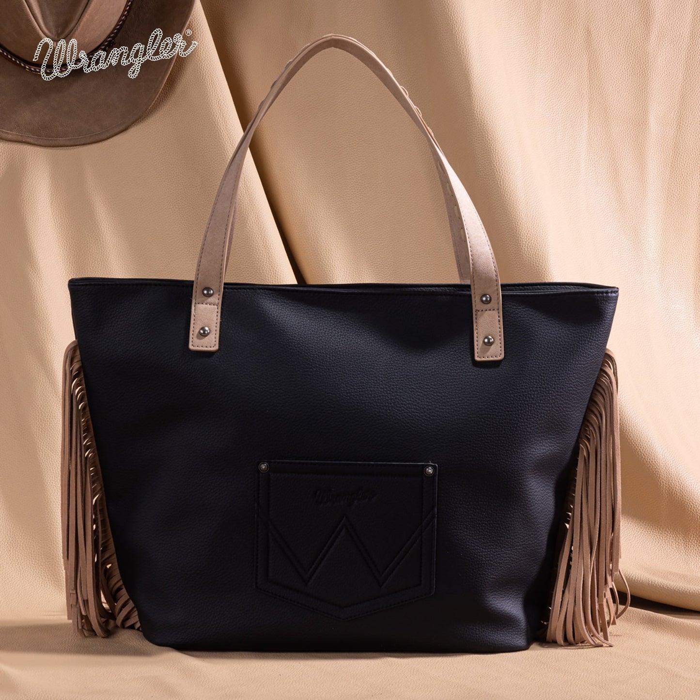 WG233-2002  Wrangler Aztec Embroidered Large Tote Bag- Black