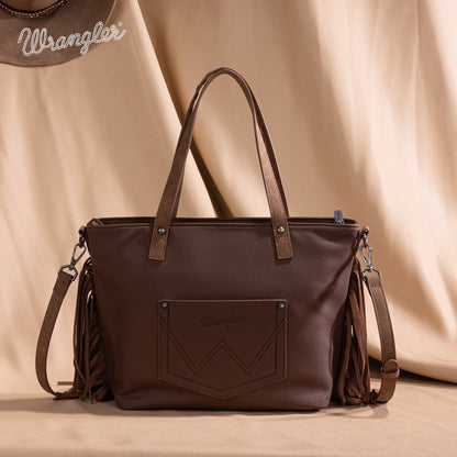 WG233-2009  Wrangler Aztec Embroidered Tote/Crossbody Bag- Brown