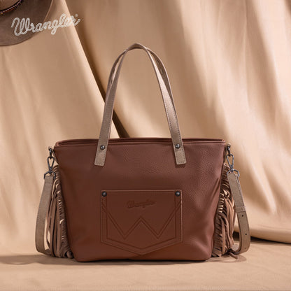WG233-2009  Wrangler Aztec Embroidered Tote/Crossbody Bag- Light Brown