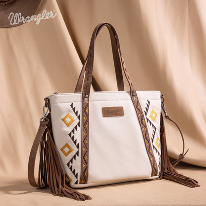 WG233-2009  Wrangler Aztec Embroidered Tote/Crossbody Bag- Beige