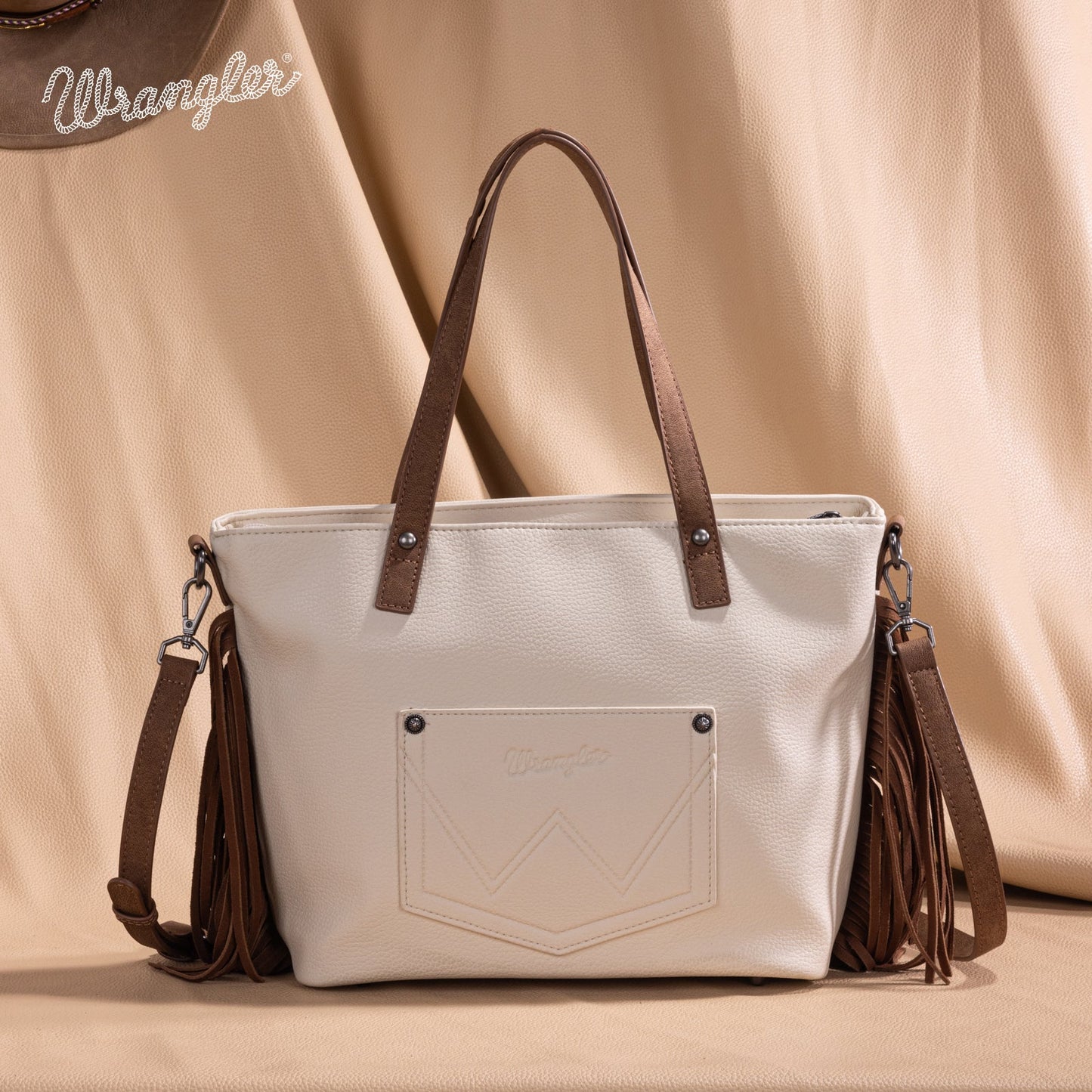 WG233-2009  Wrangler Aztec Embroidered Tote/Crossbody Bag- Beige