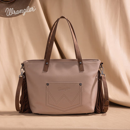 WG233-2009  Wrangler Aztec Embroidered Tote/Crossbody Bag- Tan