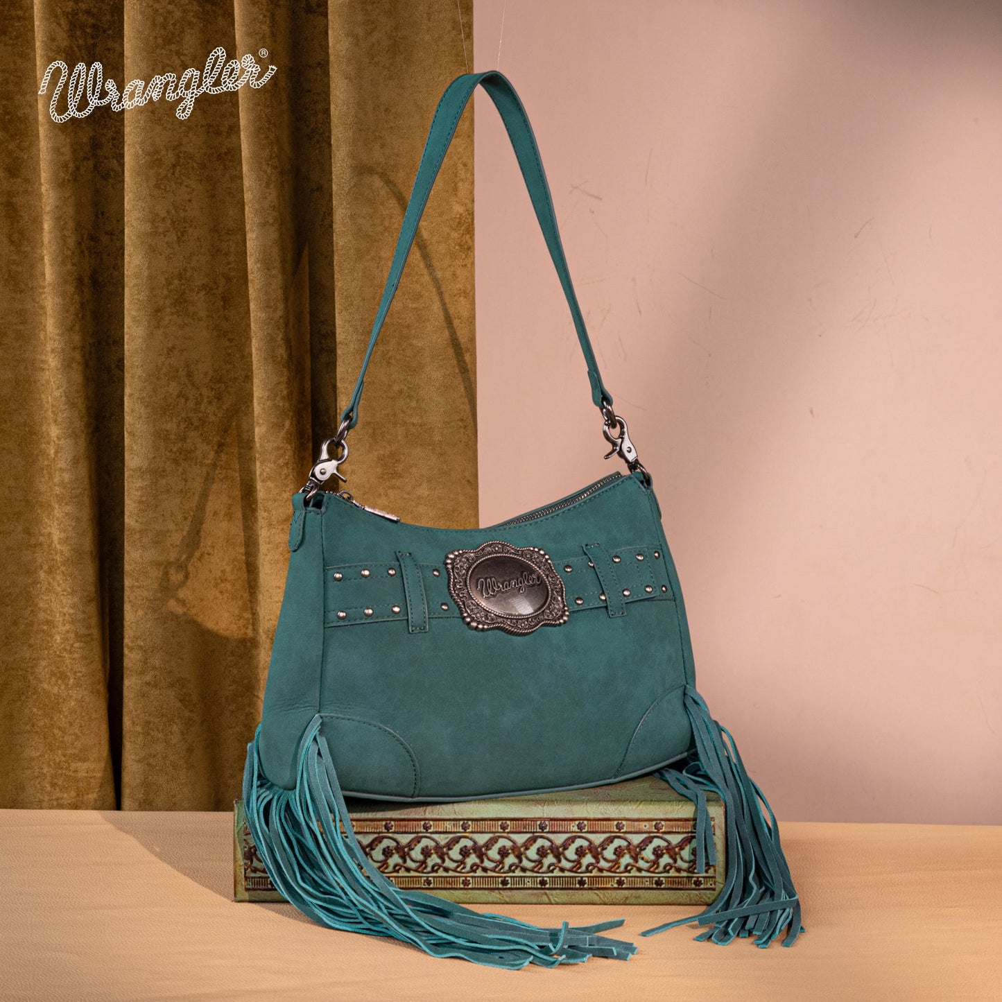 WG241-2022  Wrangler Fringe Buckle Hobo Bag/Crossbody Bag - Turquoise