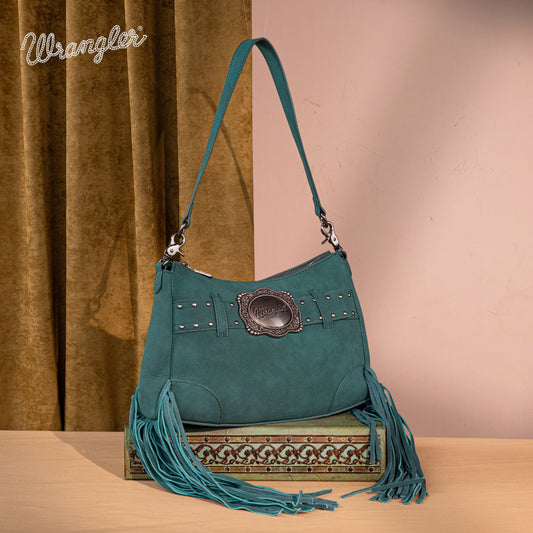 WG241-2022  Wrangler Fringe Buckle Hobo Bag/Crossbody Bag - Turquoise