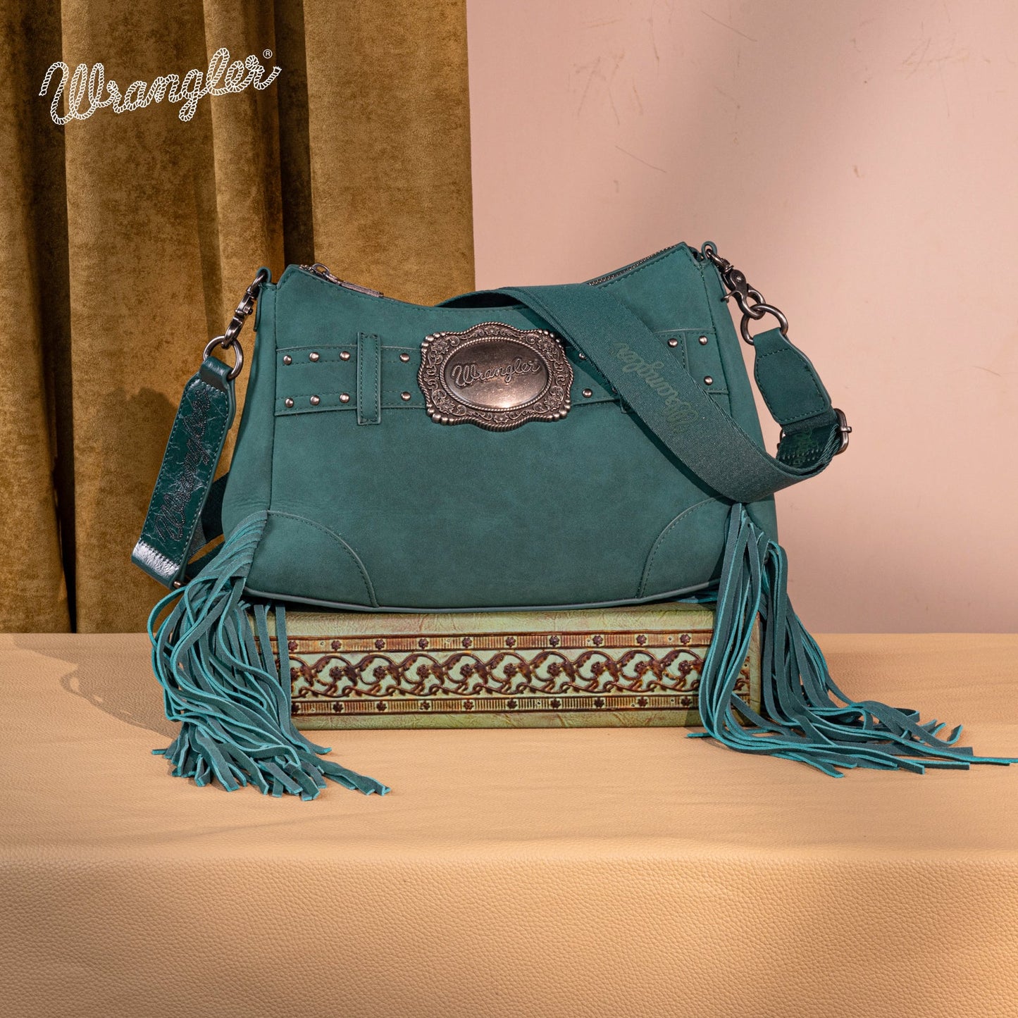 WG241-2022  Wrangler Fringe Buckle Hobo Bag/Crossbody Bag - Turquoise