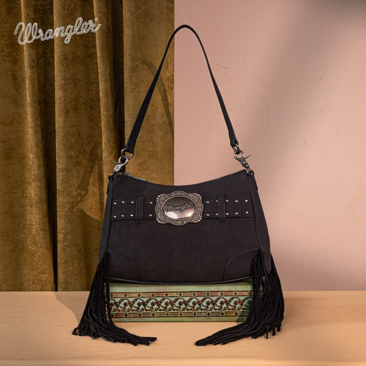 WG241-2022  Wrangler Fringe Buckle Hobo Bag/Crossbody Bag - Black