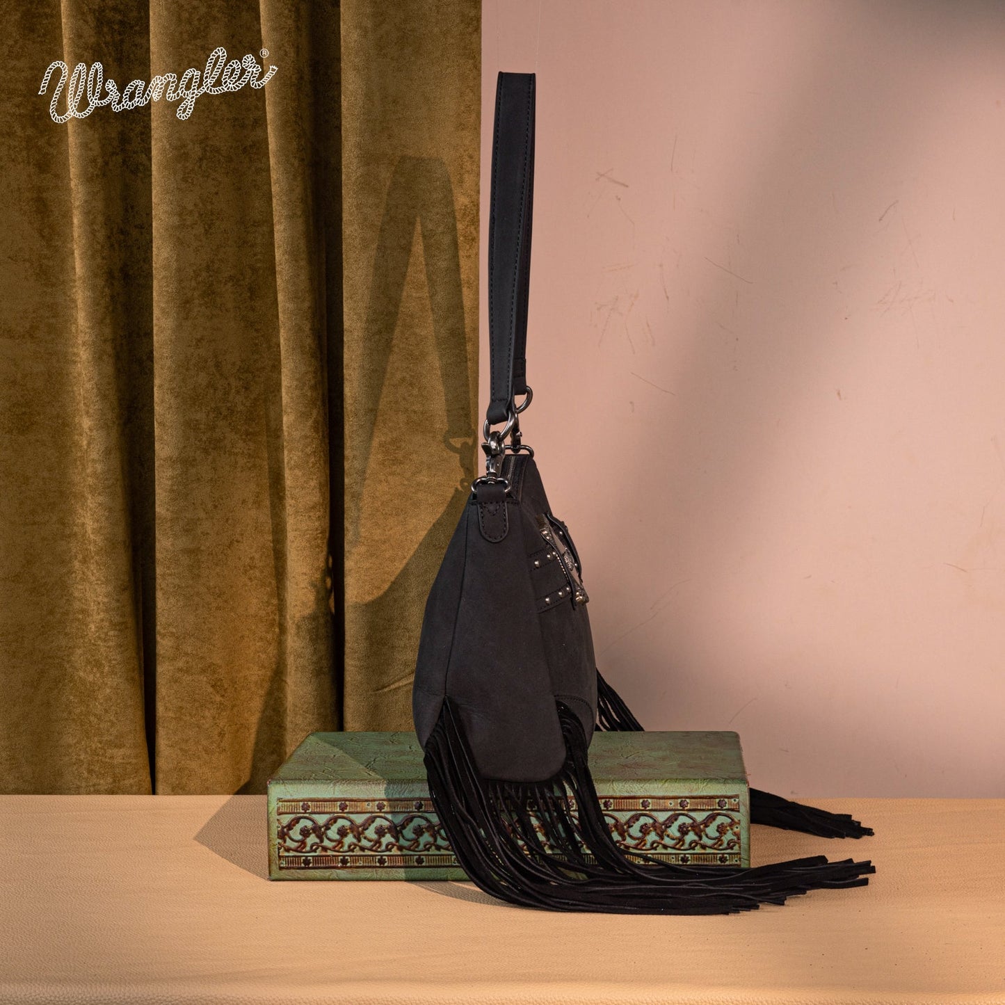 WG241-2022  Wrangler Fringe Buckle Hobo Bag/Crossbody Bag - Black