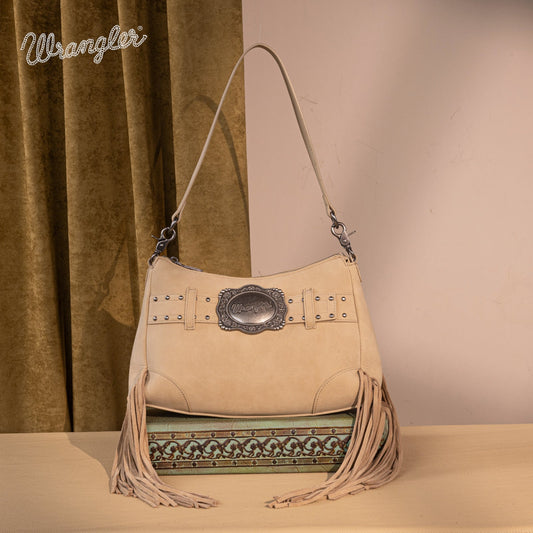 WG241-2022  Wrangler Fringe Buckle Hobo Bag/Crossbody Bag - Tan