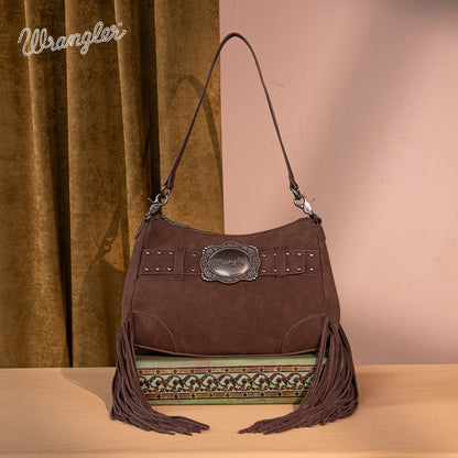 WG241-2022  Wrangler Fringe Buckle Hobo Bag/Crossbody Bag - Coffee