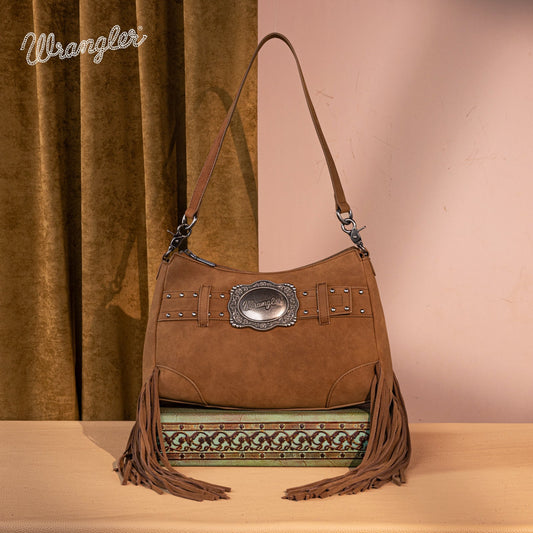 WG241-2022  Wrangler Fringe Buckle Hobo Bag/Crossbody Bag - Brown