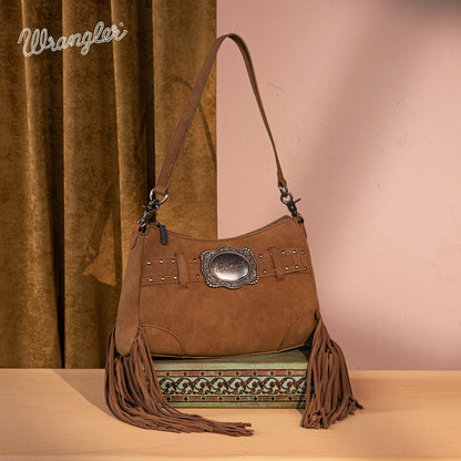 WG241-2022  Wrangler Fringe Buckle Hobo Bag/Crossbody Bag - Brown